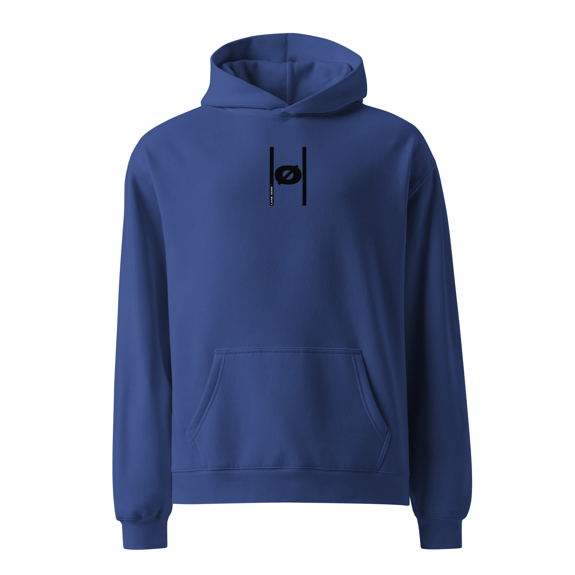 Cobalt hoodie with a black logo on a white background
